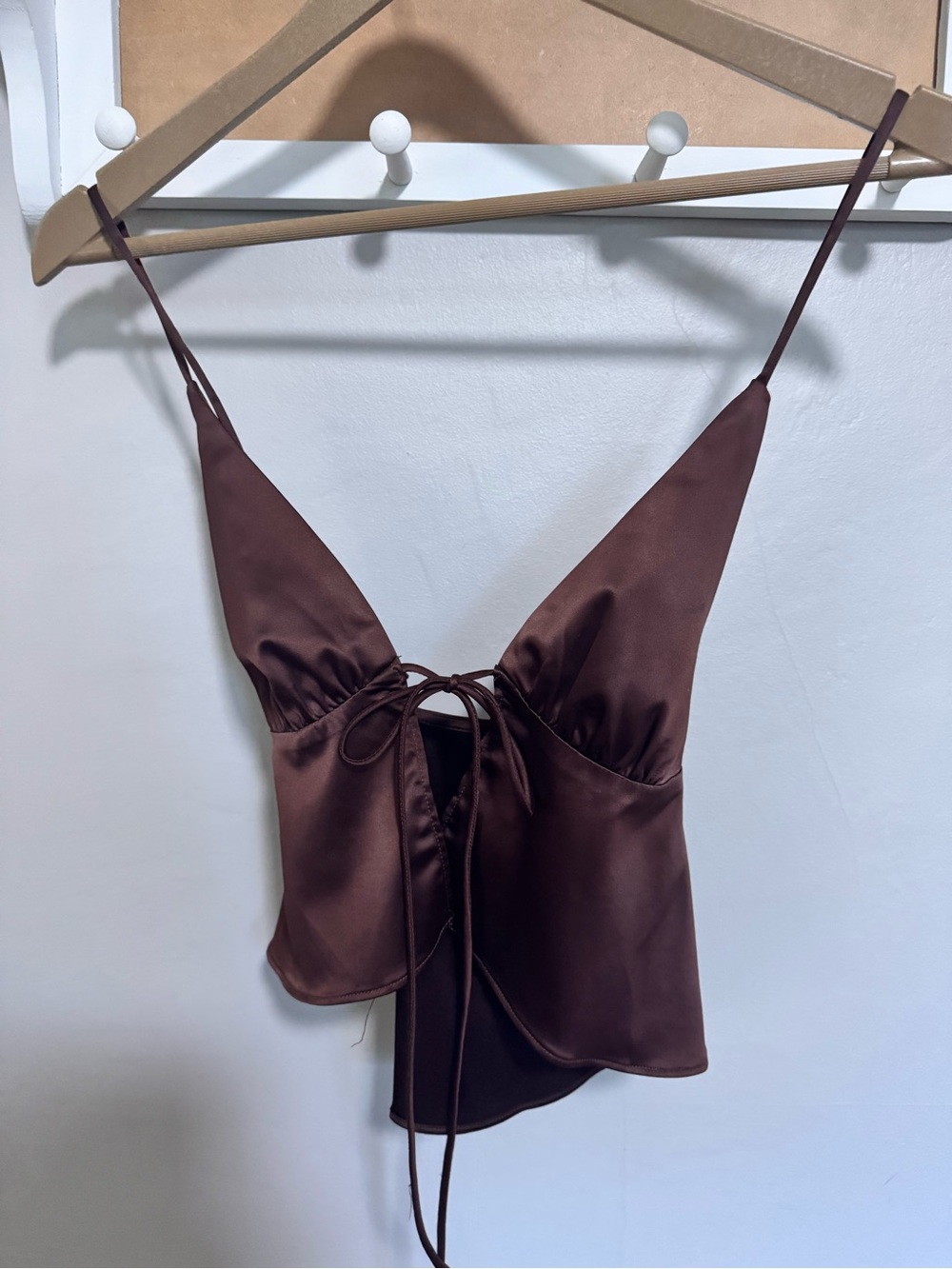 Satin Tie-Front Cami Top - Chocolate Brown